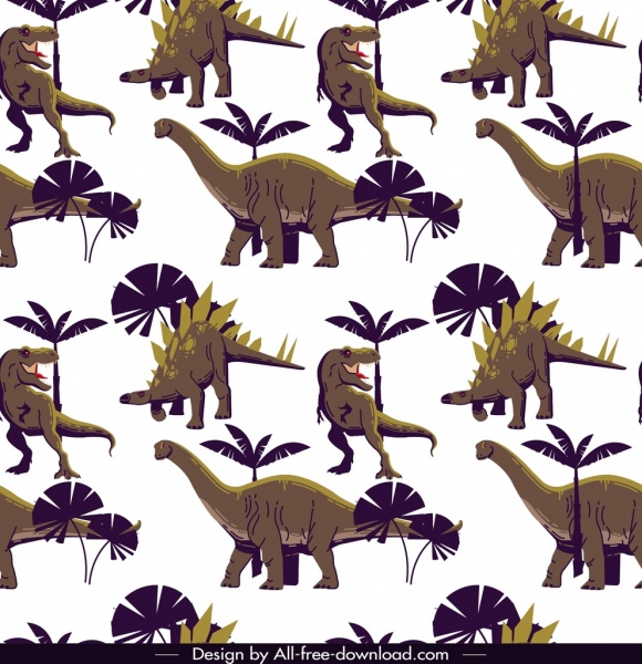 Dinosaurier-Muster Vorlage Cartoon Charaktere wiederholendes design