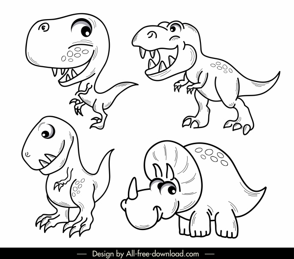 iconos de especies de dinosaurios lindo dibujo animado dibujado a mano
