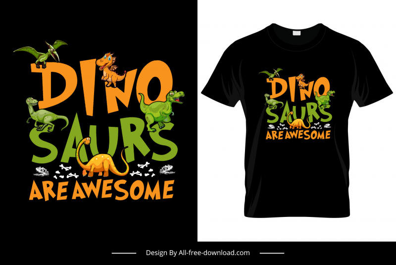los dinosaurios son impresionantes plantilla de camiseta lindos animales de dibujos animados textos decoración