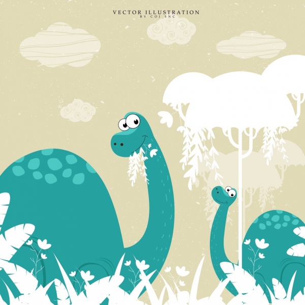 الديناصورات خلفية خضراء تصميم رسم الاشجار البيضاء