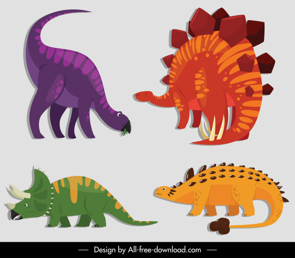 dinosauri icone colorato cartone animato schizzo