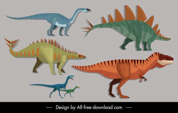 icônes d'espèces de dinosaures croquis classique coloré