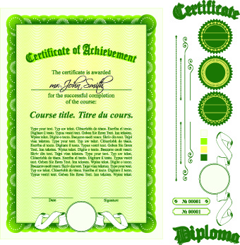 Diploma certificato modello e ornamenti vettoriale