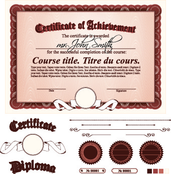 diploma certificado modelo e ornamentos vetor