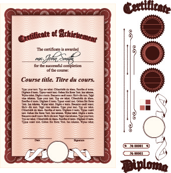 diploma certificado plantilla y adornos el vector