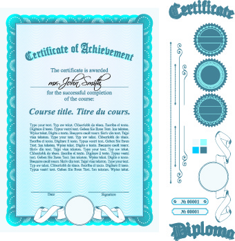 Diploma Certificate Template And Ornaments Vector