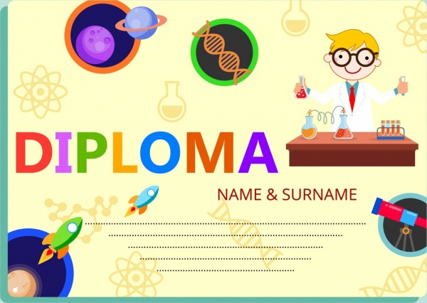 Diploma template warna-warni dekorasi anak-anak pendidikan ikon