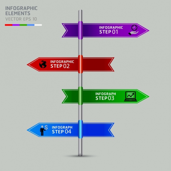 ícone de tabuleta multicoloridos direções infográfico modelo