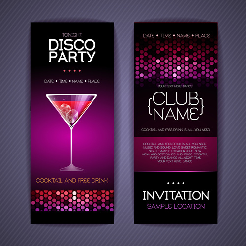 Disco Party Invitation Cards Creative Vector