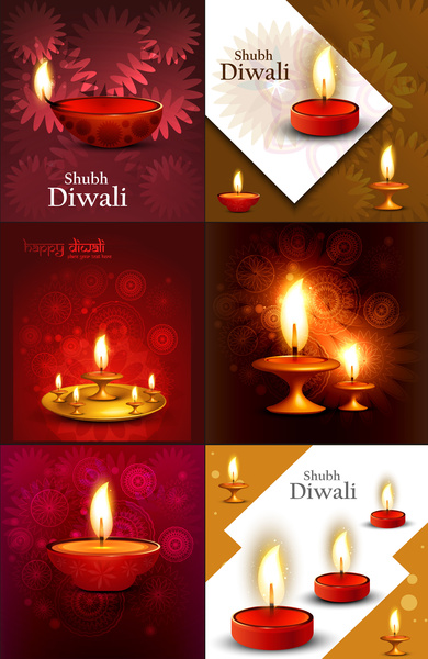 Diwali colorfu kartu koleksi decorativel latar belakang vektor