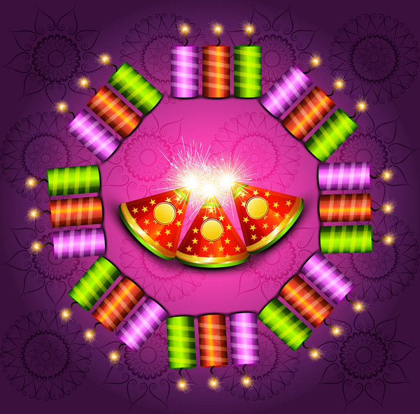 disegno vettoriale colorato brillante festival indù cracker di Diwali