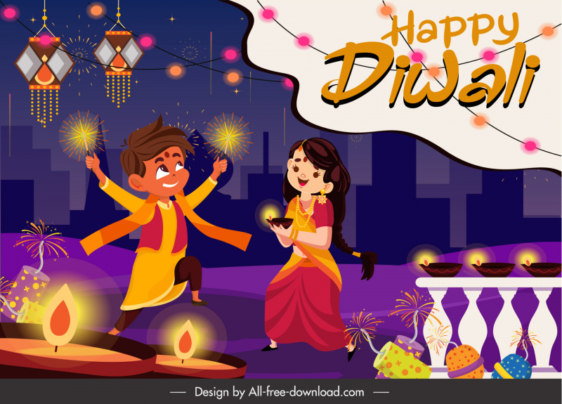 Festival de Diwali Cartel Luces Linterna Decoración