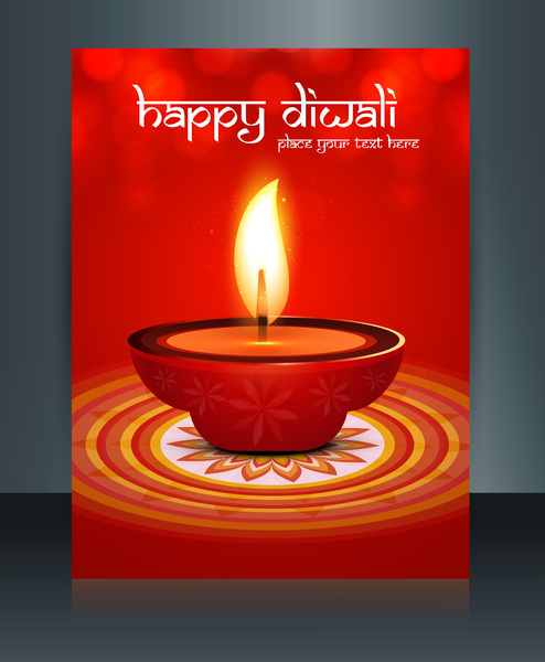Diwali dengan indah lampu pada brosur artistik template desain vektor
