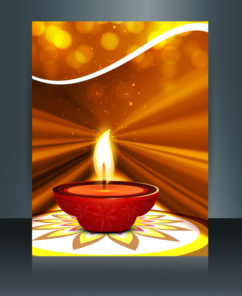 Diwali, com belas lâmpadas na brochura artística modelo projeto vector