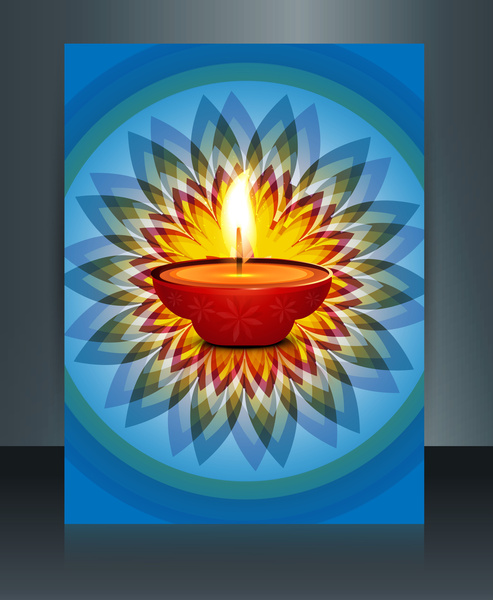Diwali With Beautiful Lamps On Artistic Brochure Template Design Vector