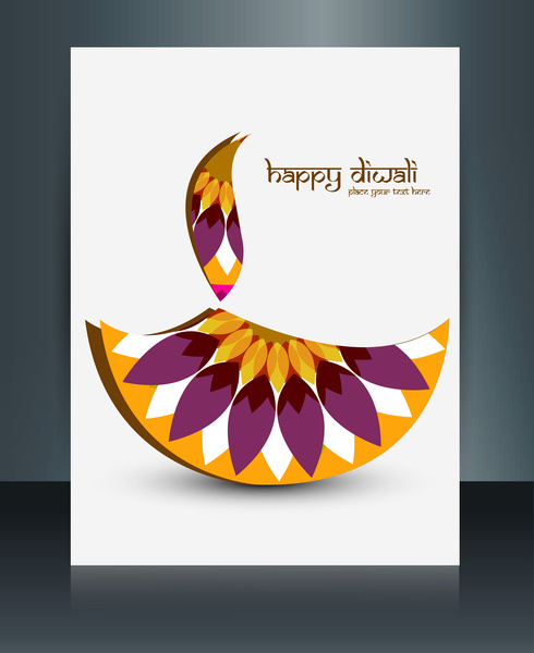 Diwali dengan indah lampu pada brosur artistik template desain vektor