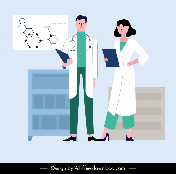 Arzt Karriere Hintergrund Cartoon Skizze uniformierte Menschen