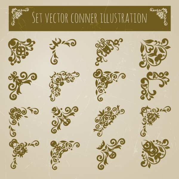 le document decorative corners établit divers plats au décor symétrique
