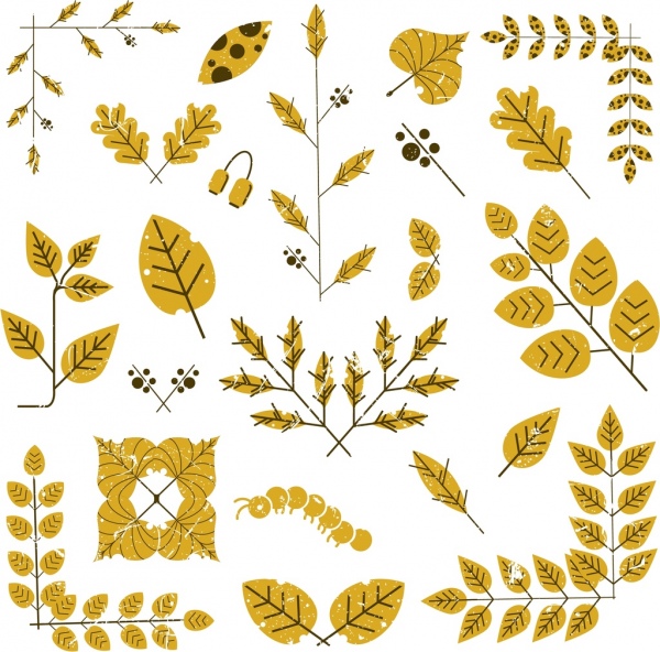 dokumen elemen dekoratif desain klasik kuning daun ikon