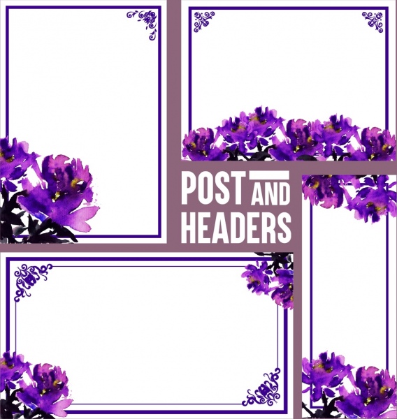 dokumen dekoratif Desain Elemen bunga-bunga ungu dekorasi