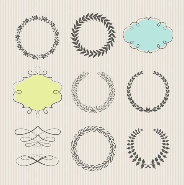 Icone di documento decorativo elementi corona foglia nube