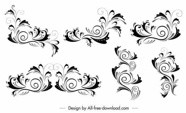 dokumen elemen dekoratif sketsa kurva klasik hitam putih