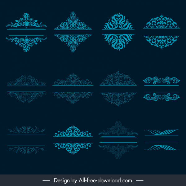Dokument dekorative Elemente blau klassische symmetrische nahtlose Kurven