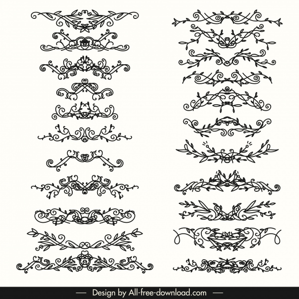 Dokument dekorative Elemente Sammlung klassische symmetrische nahtlose Formen