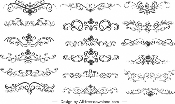 документ декоративные элементы коллекция классических элегантных симметричных кривых