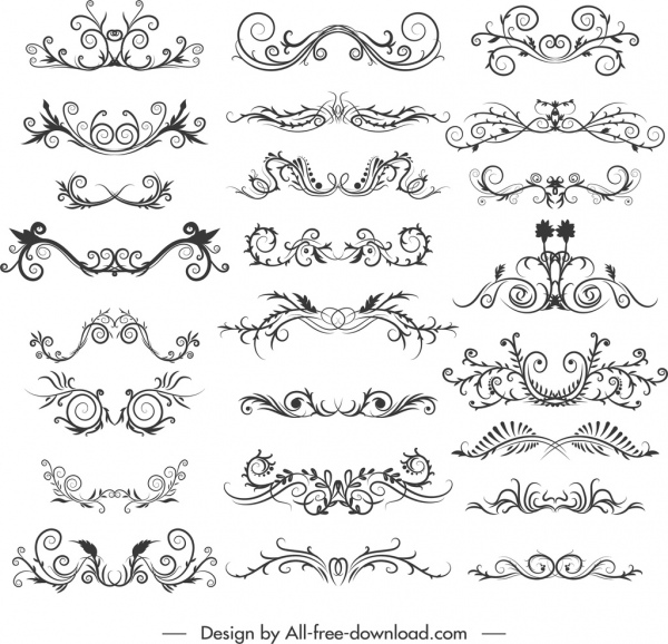 Dokument Dekorative Elemente Kollektion Elegante symmetrische Kurven Dekor