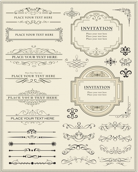 elementos decorativos de documentos elegantes formas simétricas clásicas