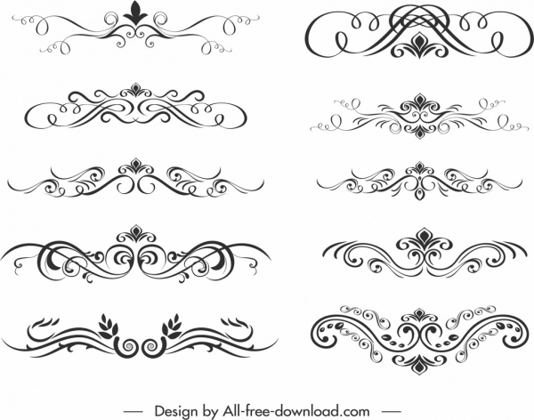 Document éléments décoratifs élégant classique symétrique tourbillon croquis