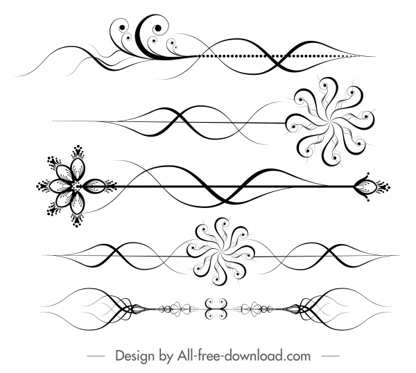 elementi decorativi del documento eleganti curve piatte frecce forme