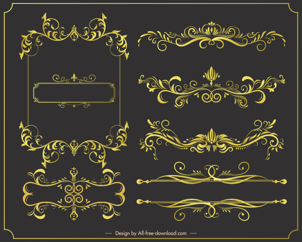 documenter les éléments décoratifs d'élégantes courbes symétriques symétriques d'or sans souillées