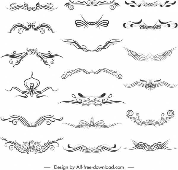 document éléments décoratifs élégantes courbes symétriques croquis
