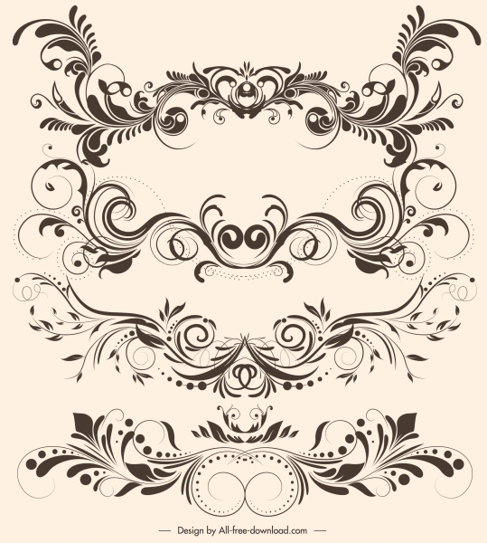 dokumen unsur-unsur dekoratif elegan vintage simetris kurva