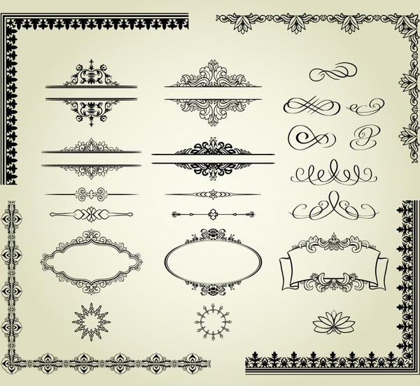 documento elementos decorativos formales europeos simétricos curvas formas