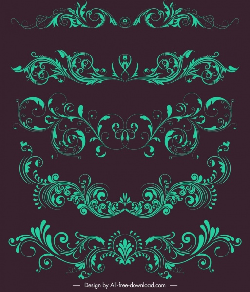 Document éléments décoratifs vert symétrique tourbillonné design