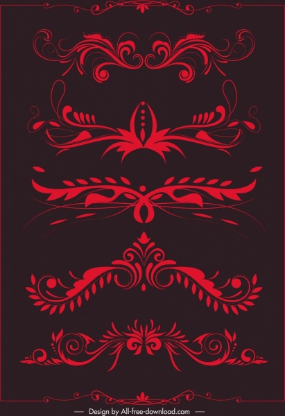 document éléments décoratifs rouge courbes symétriques croquis