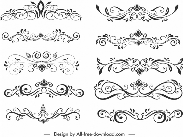 document des éléments décoratifs des modèles classique symétrique courbes élégantes