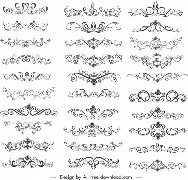 dokument szablony dekoracyjne kolekcji eleganckie kształty krzywych symetryczny
