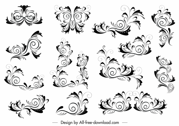 document modèles décoratifs élégants courbes classiques croquis