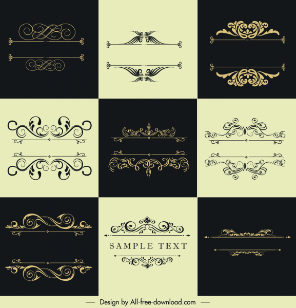 documento plantillas decorativas europeas clásicas curvas simétricas elegantes