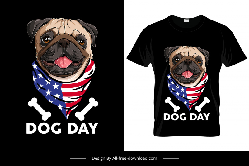 Hund Tag T-Shirt Vorlage süße Hunde USA Flagge Knochen Skizze