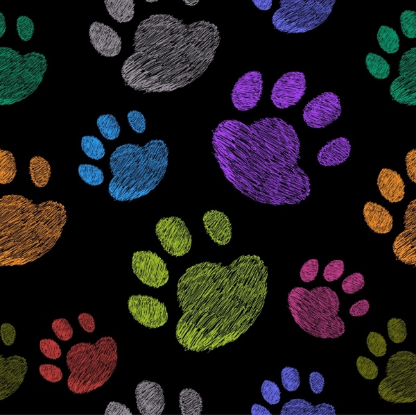 pegadas de cachorro fundo colorido contorno de repetição