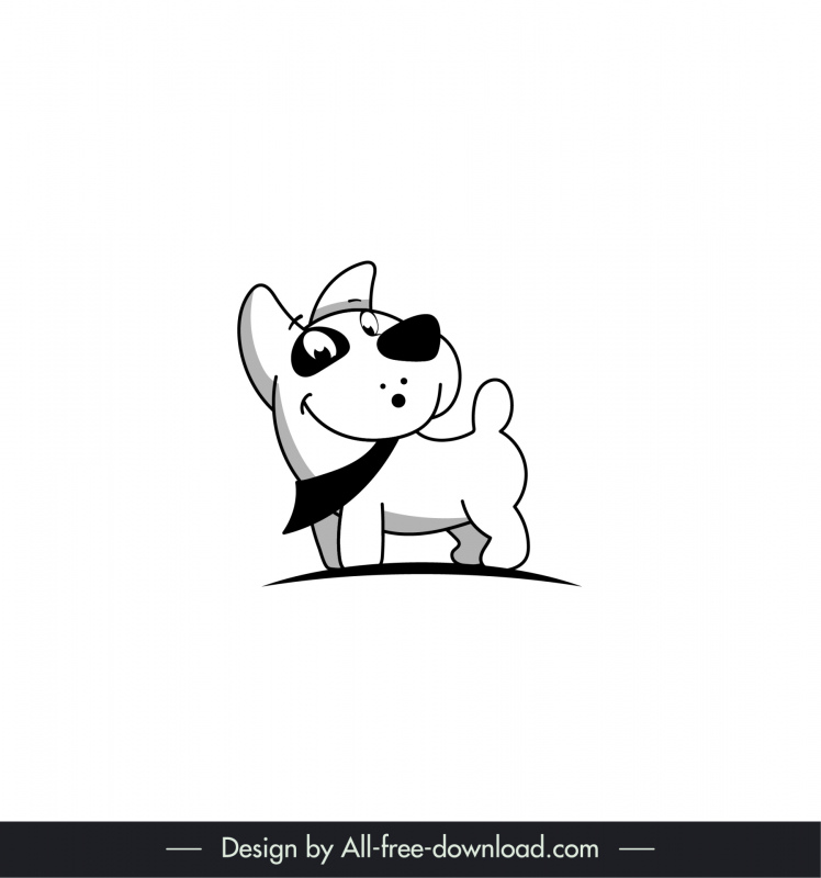Logotipo del icono del perro Blanco negro contorno dibujado a mano