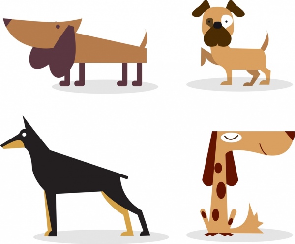 Colección de iconos de perro de dibujos animados de colores aislamiento