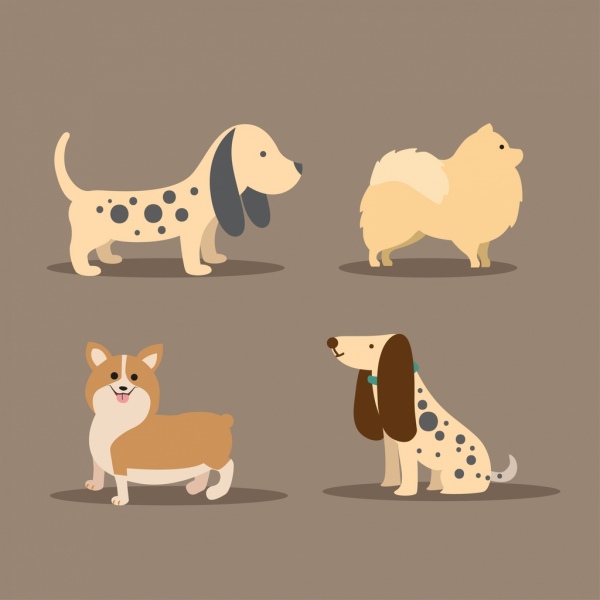 Colección de iconos de diferentes tipos de adorno color de perro