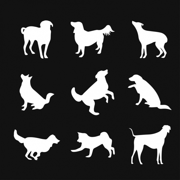 silhuetas de coleção branco cachorro ícones de design