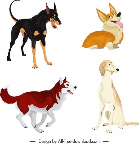 ícones do cão bonito desenhos animados esboço personagens